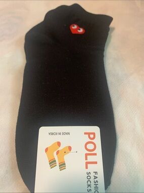 Women Black Low-Cut Socks with Small Red Heart Motif